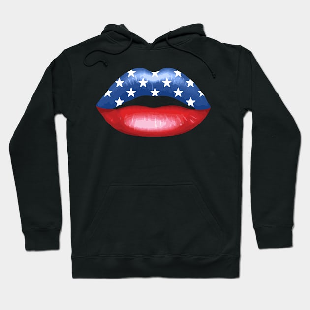 American Kiss Flag Lips Hoodie by sodaholiday